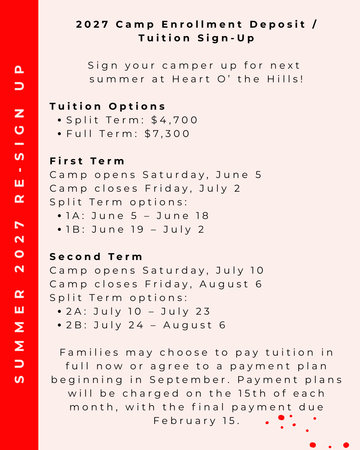2027 Camp Enrollment Deposit / Tuition Sign-Up