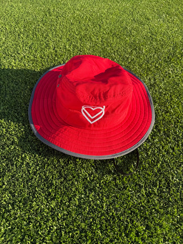 "The Mere" Wide Brim Bucket Hat- red with white logo